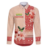 Papua New Guinea Oro Province Family Matching Long Sleeve Bodycon Dress and Hawaiian Shirt Oro Birdwing Butterfly LT05 Dad's Shirt - Long Sleeve Beige - Polynesian Pride