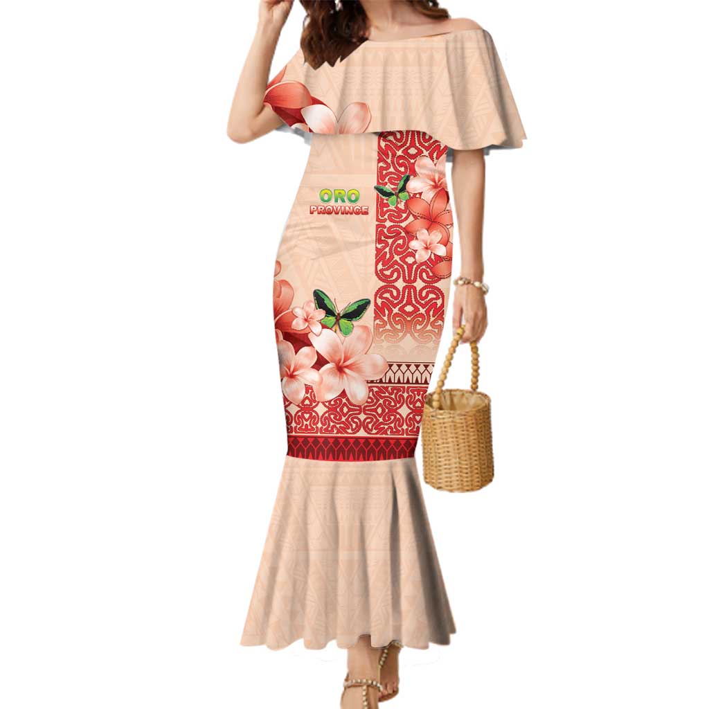 Papua New Guinea Oro Province Family Matching Mermaid Dress and Hawaiian Shirt Oro Birdwing Butterfly LT05 Mom's Dress Beige - Polynesian Pride