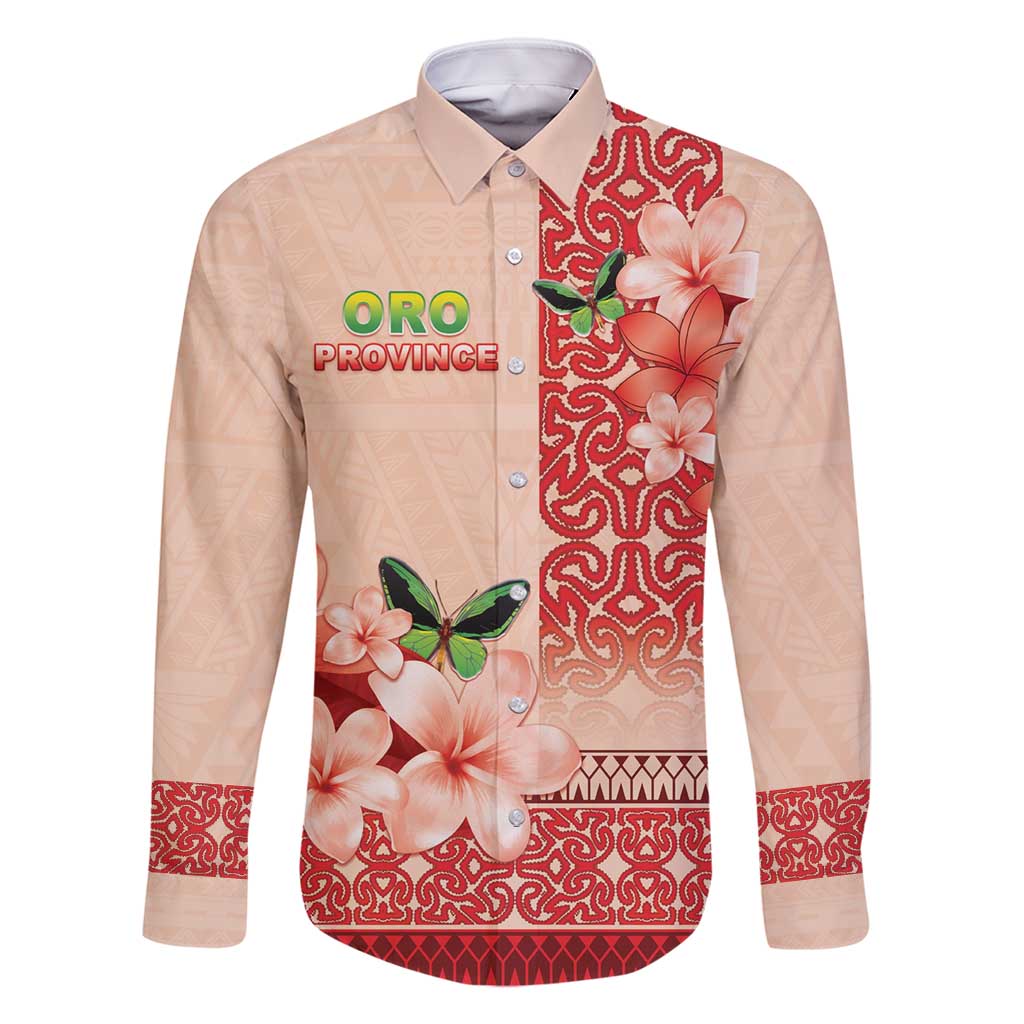 Papua New Guinea Oro Province Family Matching Off Shoulder Maxi Dress and Hawaiian Shirt Oro Birdwing Butterfly LT05 Dad's Shirt - Long Sleeve Beige - Polynesian Pride