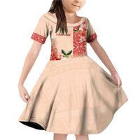 Papua New Guinea Oro Province Family Matching Off Shoulder Short Dress and Hawaiian Shirt Oro Birdwing Butterfly LT05 Daughter's Dress Beige - Polynesian Pride