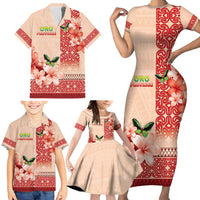 Papua New Guinea Oro Province Family Matching Short Sleeve Bodycon Dress and Hawaiian Shirt Oro Birdwing Butterfly LT05 - Polynesian Pride