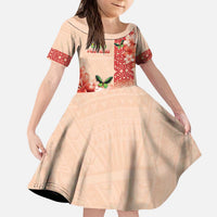 Papua New Guinea Oro Province Kid Short Sleeve Dress Oro Birdwing Butterfly LT05 KID Beige - Polynesian Pride