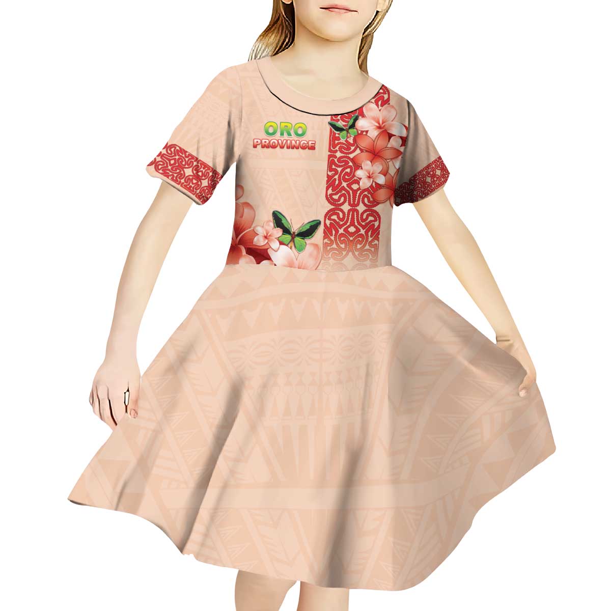Papua New Guinea Oro Province Kid Short Sleeve Dress Oro Birdwing Butterfly LT05 - Polynesian Pride