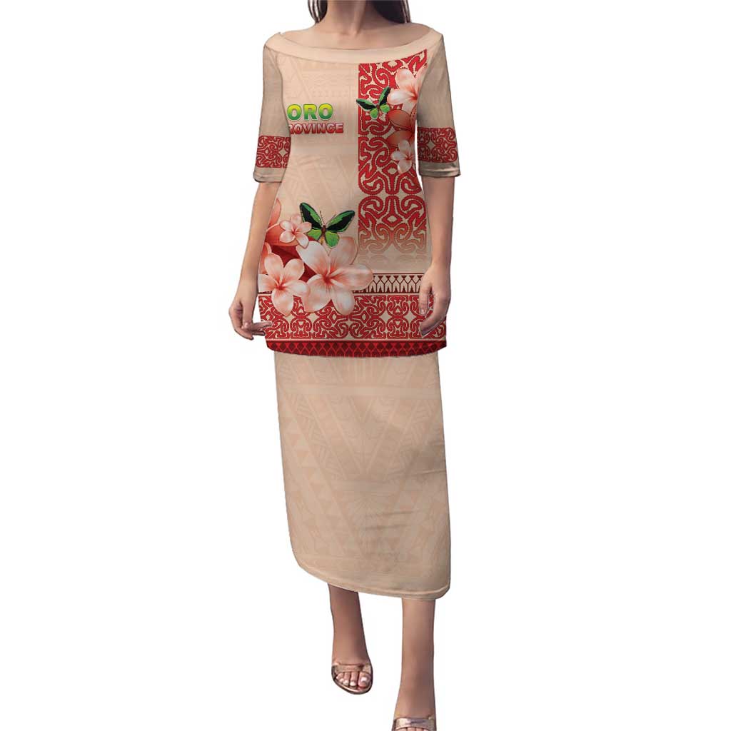 Papua New Guinea Oro Province Puletasi Oro Birdwing Butterfly LT05 Long Dress Beige - Polynesian Pride