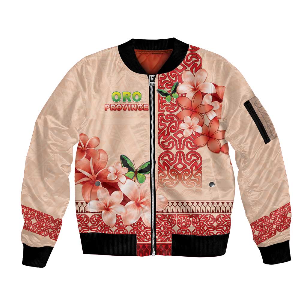 Papua New Guinea Oro Province Sleeve Zip Bomber Jacket Oro Birdwing Butterfly LT05 Unisex Beige - Polynesian Pride