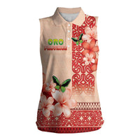 Papua New Guinea Oro Province Women Sleeveless Polo Shirt Oro Birdwing Butterfly LT05 Female Beige - Polynesian Pride