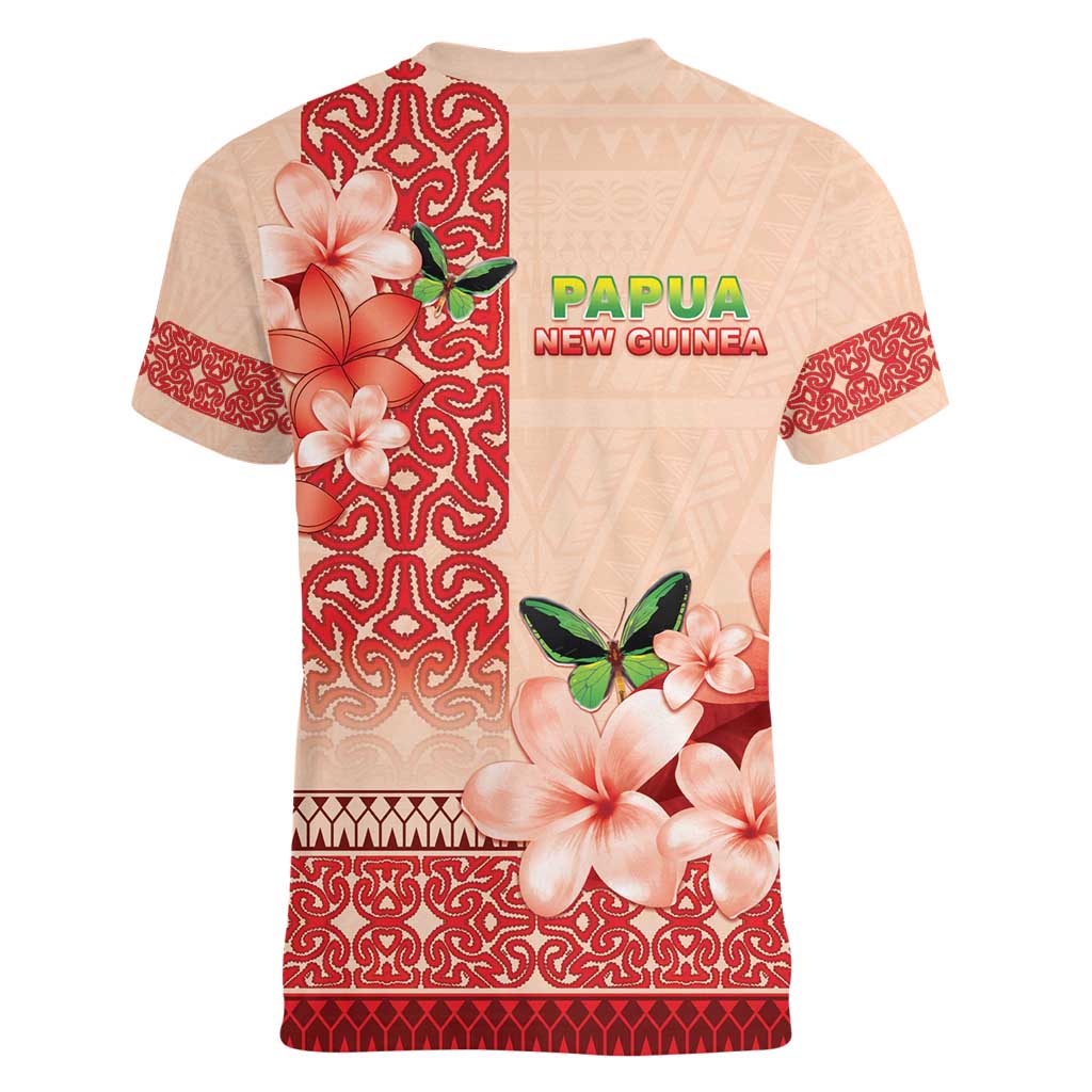 Papua New Guinea Oro Province Women V-Neck T-Shirt Oro Birdwing Butterfly LT05 - Polynesian Pride