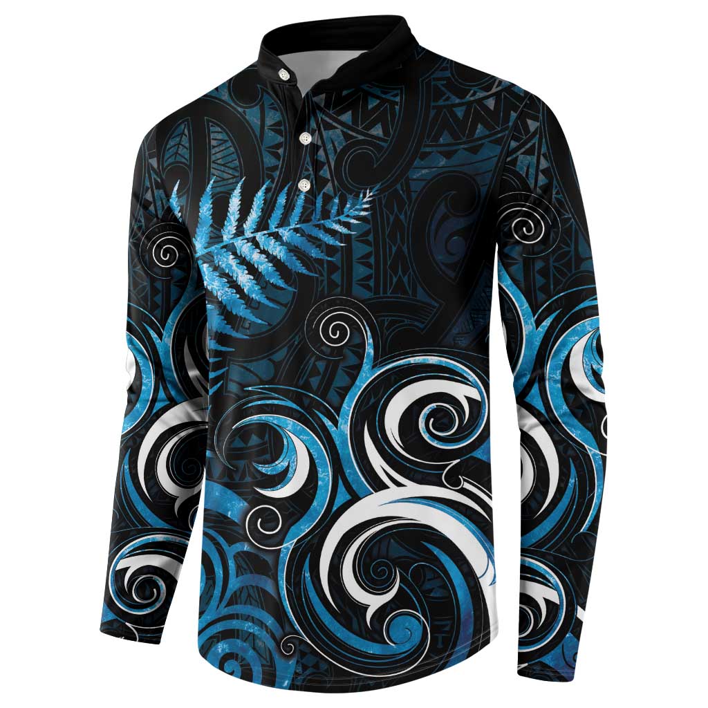 New Zealand Sea Week Button Sweatshirt Maori Wave Pattern Ocean Blue