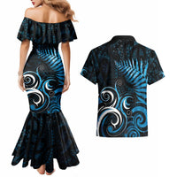 New Zealand Sea Week Couples Matching Mermaid Dress and Hawaiian Shirt Maori Wave Pattern Ocean Blue LT05 - Polynesian Pride