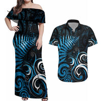New Zealand Sea Week Couples Matching Off Shoulder Maxi Dress and Hawaiian Shirt Maori Wave Pattern Ocean Blue LT05 Blue - Polynesian Pride