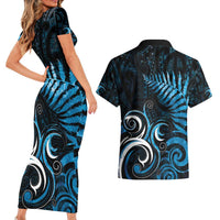 New Zealand Sea Week Couples Matching Short Sleeve Bodycon Dress and Hawaiian Shirt Maori Wave Pattern Ocean Blue LT05 - Polynesian Pride