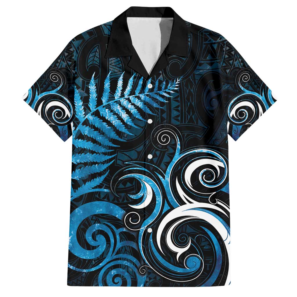 New Zealand Sea Week Family Matching Long Sleeve Bodycon Dress and Hawaiian Shirt Maori Wave Pattern Ocean Blue LT05 Dad's Shirt - Short Sleeve Blue - Polynesian Pride