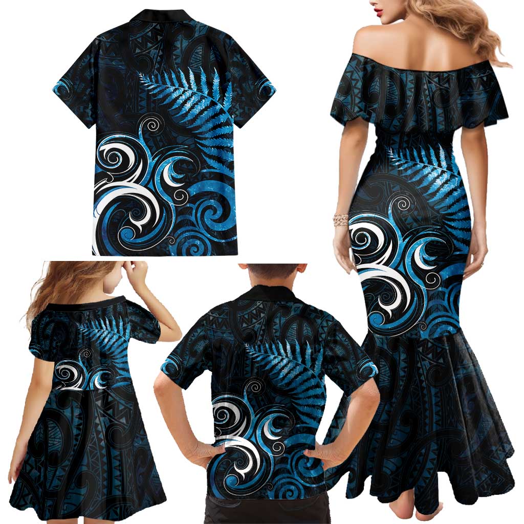 New Zealand Sea Week Family Matching Mermaid Dress and Hawaiian Shirt Maori Wave Pattern Ocean Blue LT05 - Polynesian Pride
