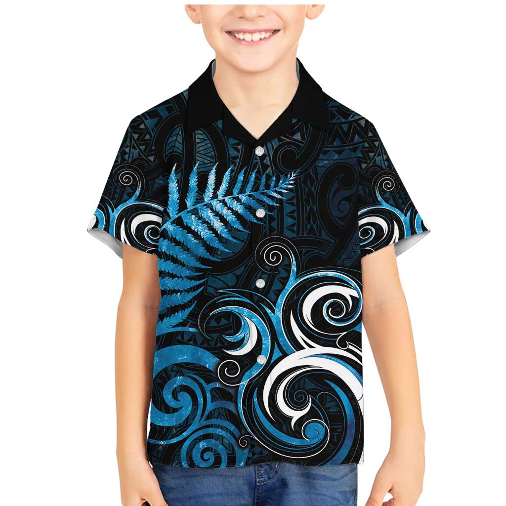 New Zealand Sea Week Family Matching Mermaid Dress and Hawaiian Shirt Maori Wave Pattern Ocean Blue LT05 Son's Shirt Blue - Polynesian Pride