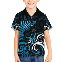 New Zealand Sea Week Family Matching Off The Shoulder Long Sleeve Dress and Hawaiian Shirt Maori Wave Pattern Ocean Blue LT05 Son's Shirt Blue - Polynesian Pride