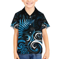 New Zealand Sea Week Family Matching Off Shoulder Maxi Dress and Hawaiian Shirt Maori Wave Pattern Ocean Blue LT05 Son's Shirt Blue - Polynesian Pride