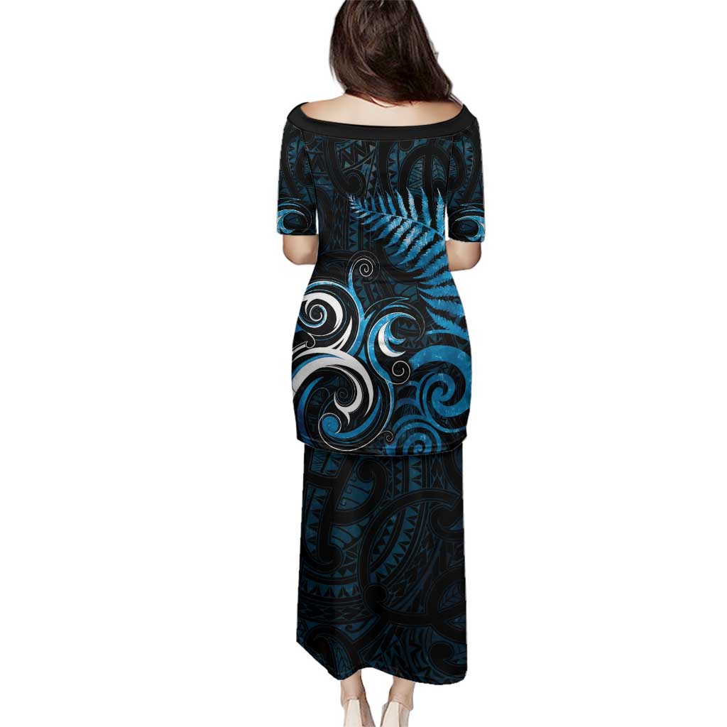 New Zealand Sea Week Family Matching Puletasi and Hawaiian Shirt Maori Wave Pattern Ocean Blue LT05 - Polynesian Pride