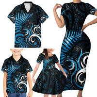 New Zealand Sea Week Family Matching Short Sleeve Bodycon Dress and Hawaiian Shirt Maori Wave Pattern Ocean Blue LT05 - Polynesian Pride