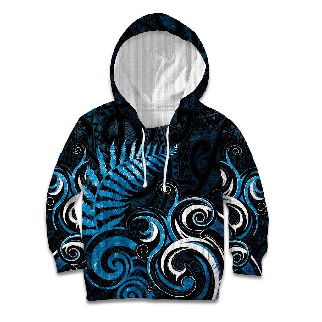 New Zealand Sea Week Kid Hoodie Maori Wave Pattern Ocean Blue LT05 Hoodie Blue - Polynesian Pride