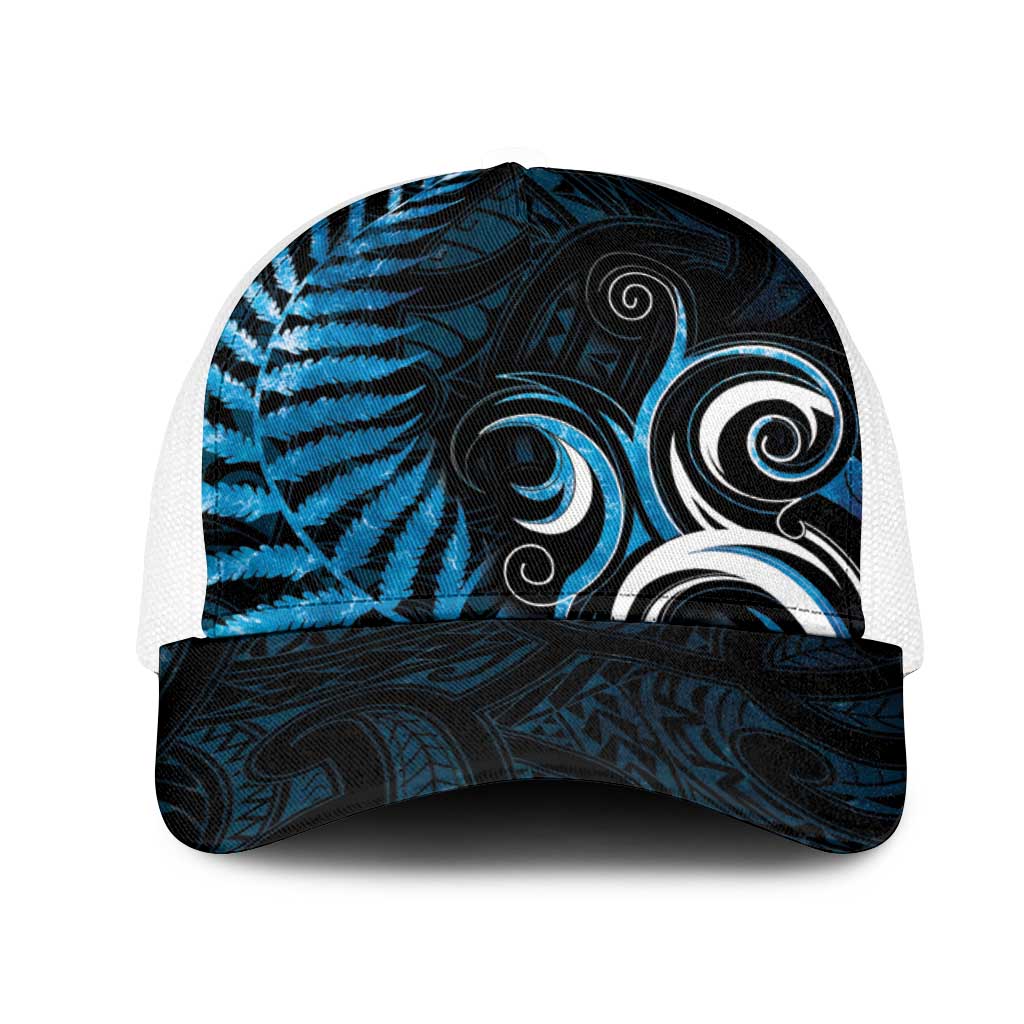 New Zealand Sea Week Mesh Trucker Cap Maori Wave Pattern Ocean Blue - Polynesian Pride
