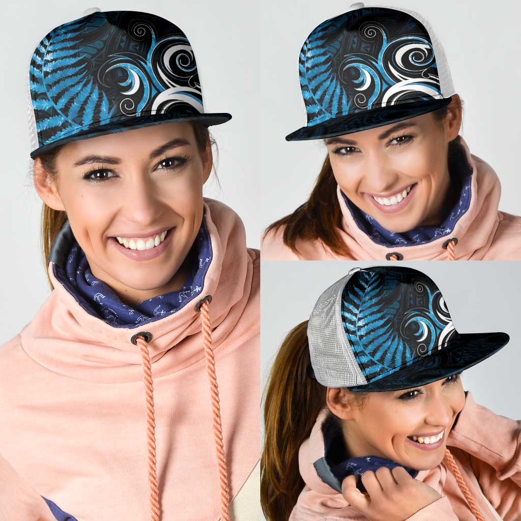 New Zealand Sea Week Mesh Trucker Cap Maori Wave Pattern Ocean Blue - Polynesian Pride