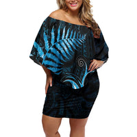 New Zealand Sea Week Off Shoulder Short Dress Maori Wave Pattern Ocean Blue LT05 Women Blue - Polynesian Pride