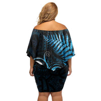 New Zealand Sea Week Off Shoulder Short Dress Maori Wave Pattern Ocean Blue LT05 - Polynesian Pride