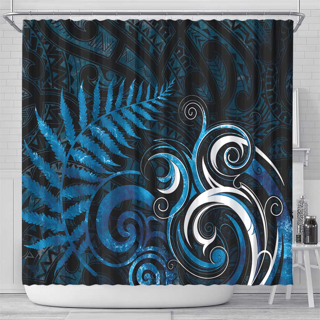 New Zealand Sea Week Shower Curtain Maori Wave Pattern Ocean Blue LT05 - Polynesian Pride