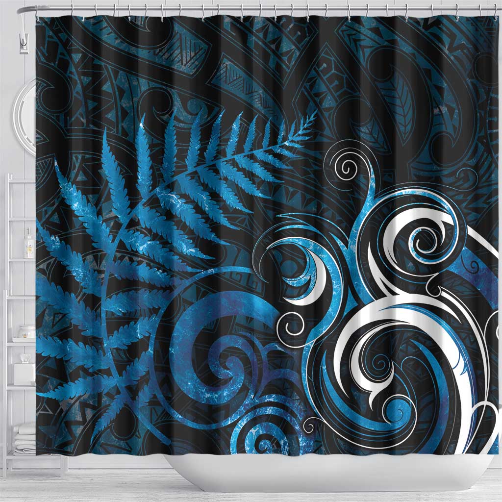 New Zealand Sea Week Shower Curtain Maori Wave Pattern Ocean Blue LT05 - Polynesian Pride