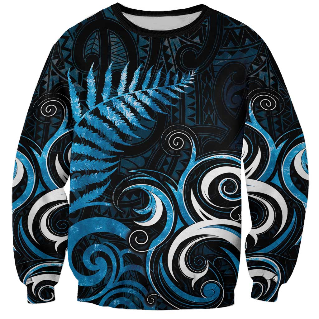 New Zealand Sea Week Sweatshirt Maori Wave Pattern Ocean Blue LT05 Unisex Blue - Polynesian Pride