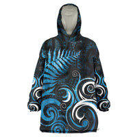 New Zealand Sea Week Wearable Blanket Hoodie Maori Wave Pattern Ocean Blue LT05 One Size Blue - Polynesian Pride