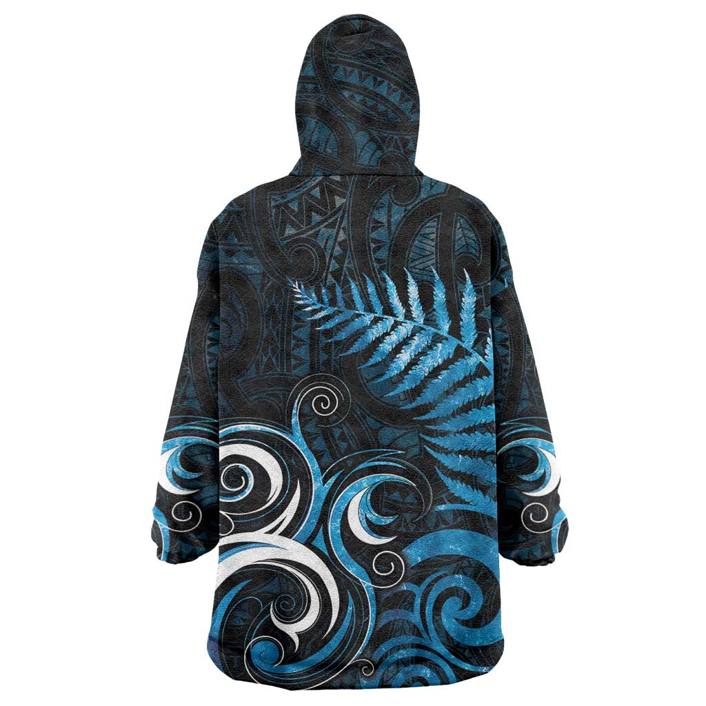 New Zealand Sea Week Wearable Blanket Hoodie Maori Wave Pattern Ocean Blue LT05 - Polynesian Pride