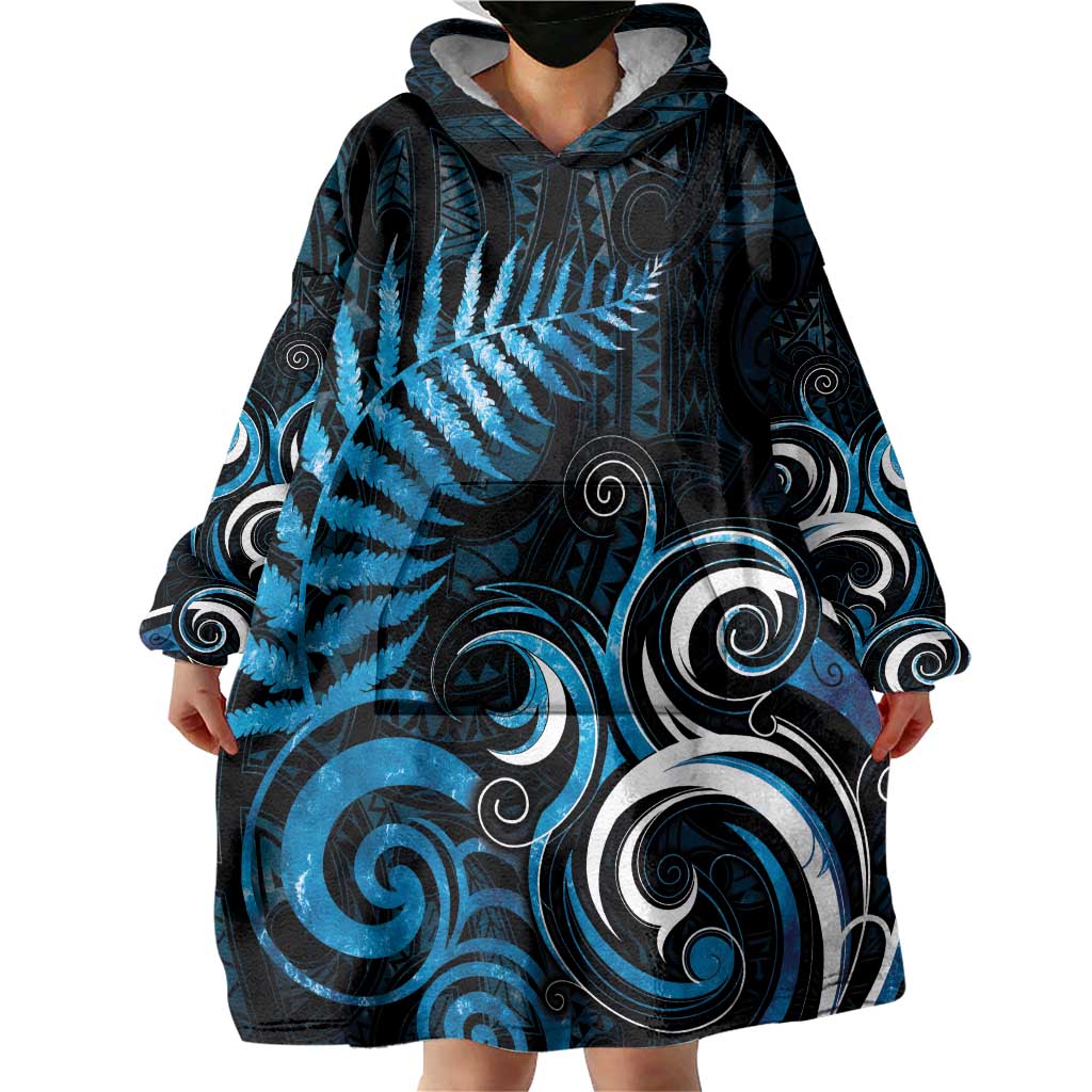 New Zealand Sea Week Wearable Blanket Hoodie Maori Wave Pattern Ocean Blue LT05 - Polynesian Pride
