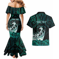 Personalised New Zealand Waka Racing Couples Matching Mermaid Dress and Hawaiian Shirt Maori Warriors LT05 - Polynesian Pride