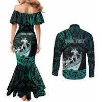 Personalised New Zealand Waka Racing Couples Matching Mermaid Dress and Long Sleeve Button Shirt Maori Warriors LT05 - Polynesian Pride