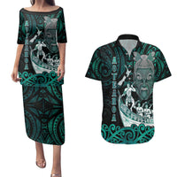 Personalised New Zealand Waka Racing Couples Matching Puletasi and Hawaiian Shirt Maori Warriors LT05 Green - Polynesian Pride