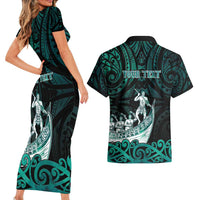 Personalised New Zealand Waka Racing Couples Matching Short Sleeve Bodycon Dress and Hawaiian Shirt Maori Warriors LT05 - Polynesian Pride