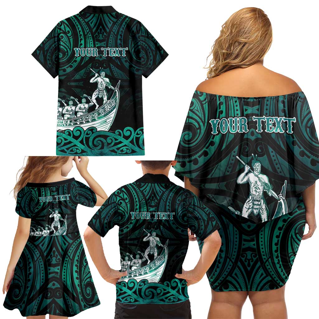 Personalised New Zealand Waka Racing Family Matching Off Shoulder Short Dress and Hawaiian Shirt Maori Warriors LT05 - Polynesian Pride
