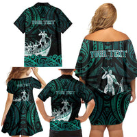 Personalised New Zealand Waka Racing Family Matching Off Shoulder Short Dress and Hawaiian Shirt Maori Warriors LT05 - Polynesian Pride
