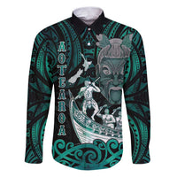 Personalised New Zealand Waka Racing Family Matching Puletasi and Hawaiian Shirt Maori Warriors LT05 Dad's Shirt - Long Sleeve Green - Polynesian Pride