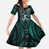 Personalised New Zealand Waka Racing Family Matching Short Sleeve Bodycon Dress and Hawaiian Shirt Maori Warriors LT05 Daughter's Dress Green - Polynesian Pride