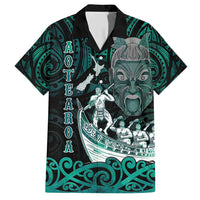 Personalised New Zealand Waka Racing Family Matching Short Sleeve Bodycon Dress and Hawaiian Shirt Maori Warriors LT05 Dad's Shirt - Short Sleeve Green - Polynesian Pride