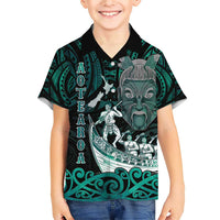 Personalised New Zealand Waka Racing Family Matching Short Sleeve Bodycon Dress and Hawaiian Shirt Maori Warriors LT05 Son's Shirt Green - Polynesian Pride