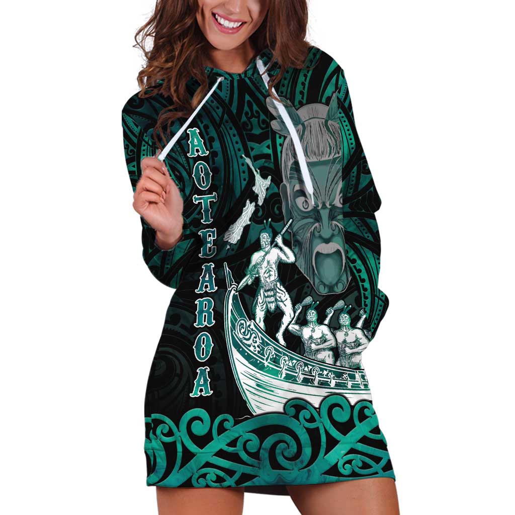 Personalised New Zealand Waka Racing Hoodie Dress Maori Warriors LT05 Green - Polynesian Pride