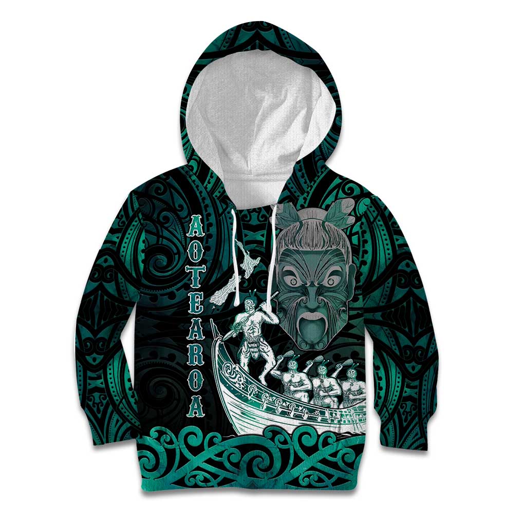 Personalised New Zealand Waka Racing Kid Hoodie Maori Warriors LT05 Hoodie Green - Polynesian Pride