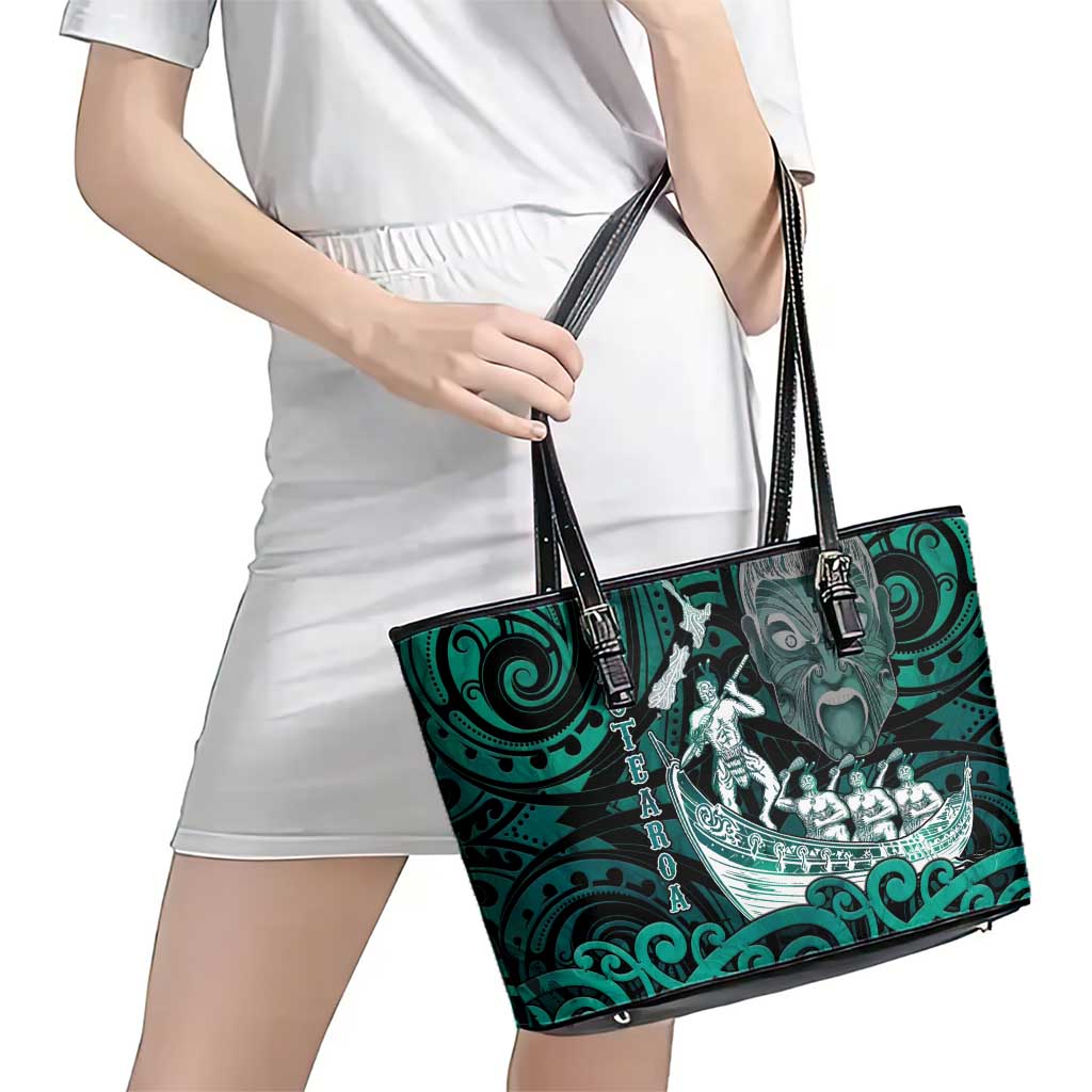 New Zealand Waka Racing Leather Tote Bag Maori Warriors