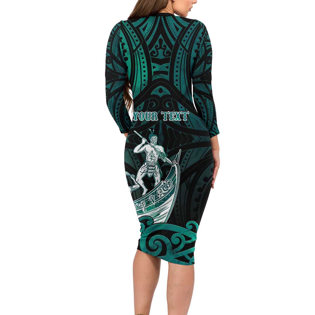 Personalised New Zealand Waka Racing Long Sleeve Bodycon Dress Maori Warriors LT05 - Polynesian Pride
