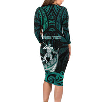 Personalised New Zealand Waka Racing Long Sleeve Bodycon Dress Maori Warriors LT05 - Polynesian Pride