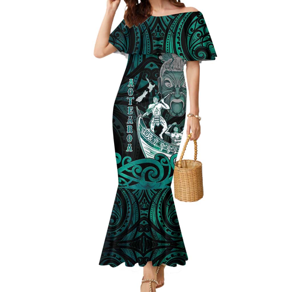 Personalised New Zealand Waka Racing Mermaid Dress Maori Warriors LT05 Women Green - Polynesian Pride