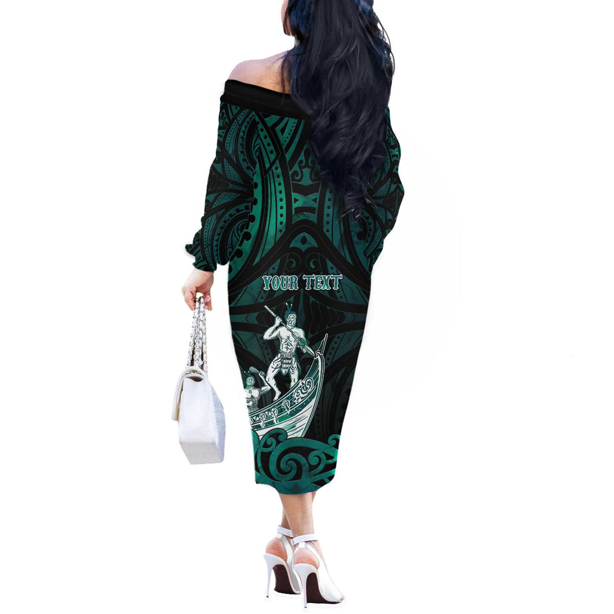 Personalised New Zealand Waka Racing Off The Shoulder Long Sleeve Dress Maori Warriors LT05 - Polynesian Pride